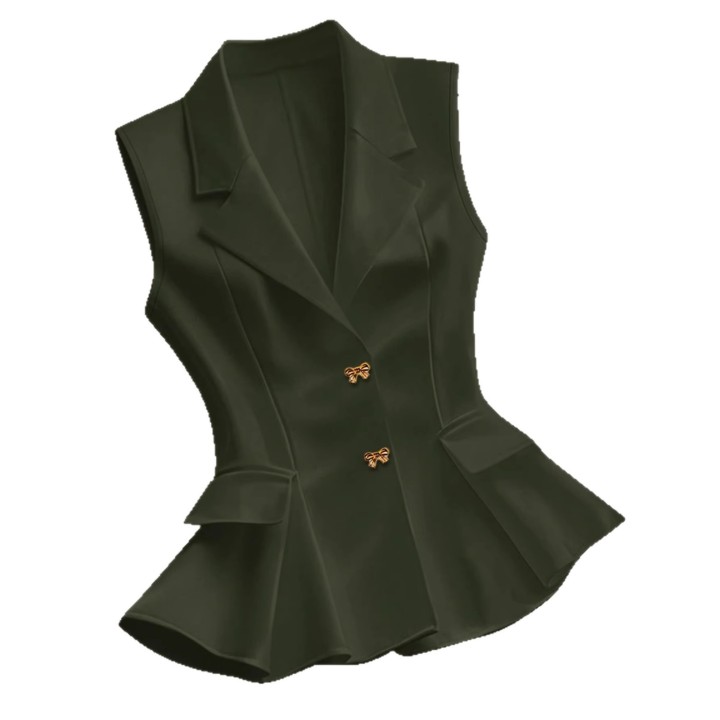 Waist-cinching Ruffled Hem Elegant Commuter Outer Vest