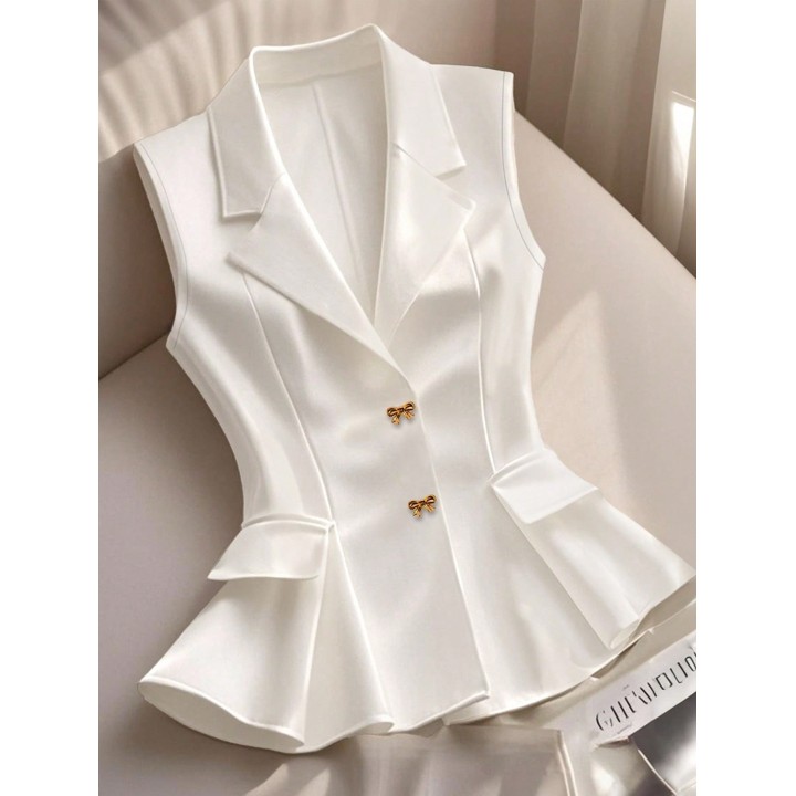 Waist-cinching Ruffled Hem Elegant Commuter Outer Vest