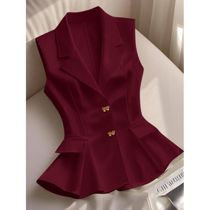 Waist-cinching Ruffled Hem Elegant Commuter Outer Vest
