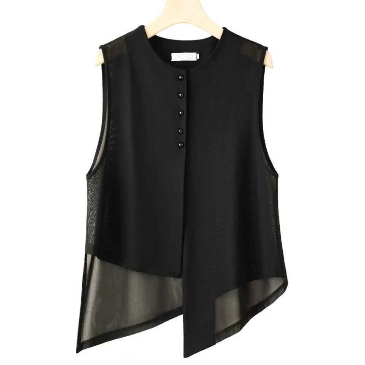 Versatile Sleeveless Womens Garment With Designer Touch Round-Neck Mesh Vest